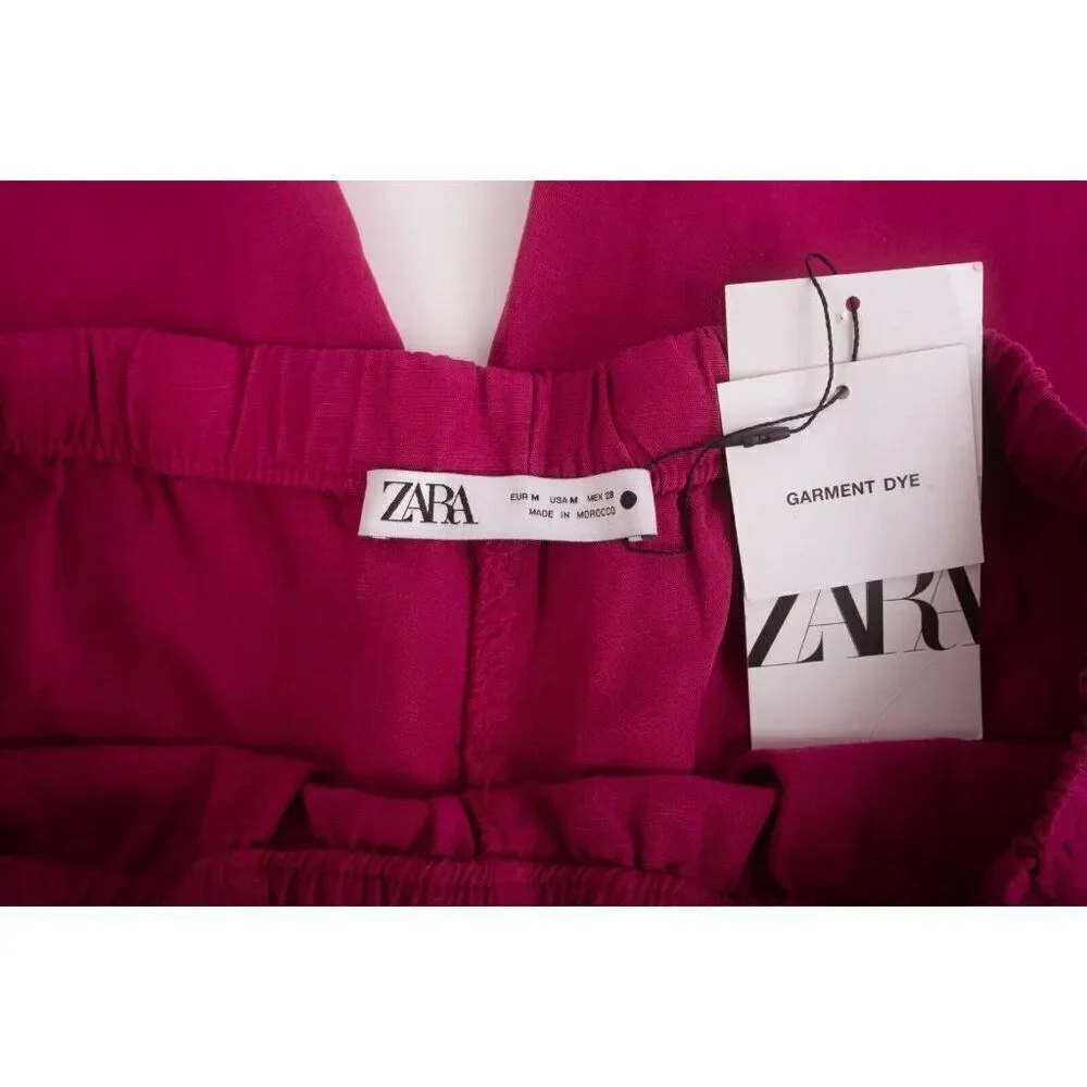 Zara Womans Pants Size M Fuchsia Pink Linen Blend Wide Leg 4043/250 NWT